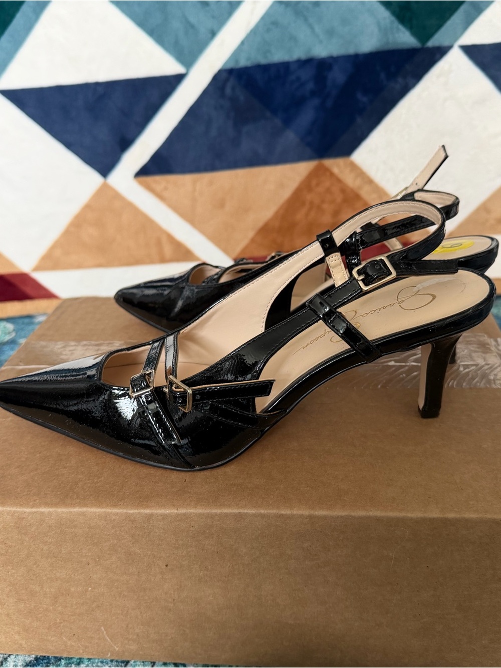 Jessica Simpson Black Patent Pointed Slingback Heels